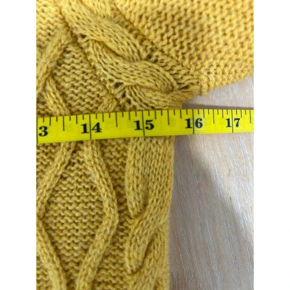 Sparrow Anthropologie Yellow Cable Knit Cardigan Sweater S Fisherman Lambswool - Picture 8 of 9